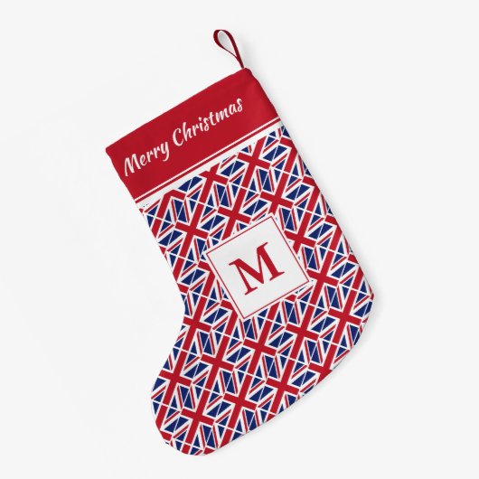 UNION JACK UK Flag Monogram Custom Text Kleiner Weihnachtsstrumpf (Rückseite (Hängend))