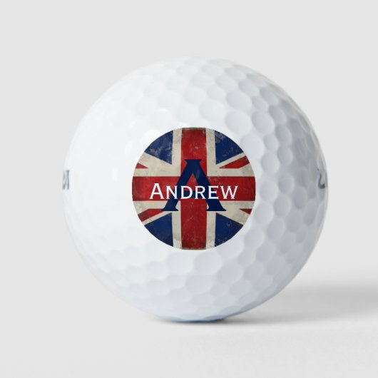 Union Jack UK Monogram Personalisiert Golf Ball (Vorderseite)