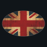 Union Jack (Vintager, bedrückter Look) Ovaler Aufkleber<br><div class="desc">Coole Union Jack Fahne,  leichtfertig bedrückt für ein Vintages Gefühl. Fühlen Sie sich frei,  um mit Ihrem eigenen Text oder zusätzliche Bilder anpassen. Viel Spaß!</div>