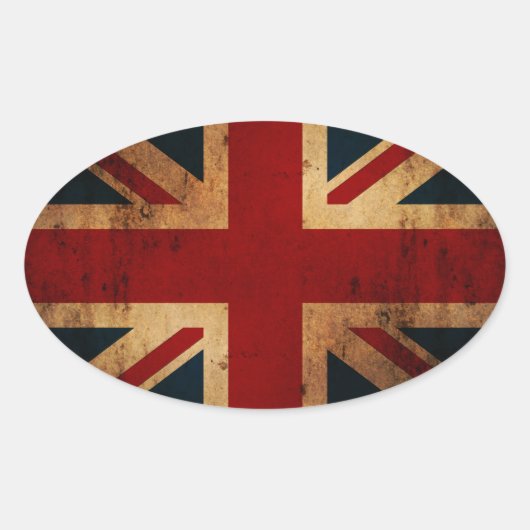 Union Jack (Vintager, bedrückter Look) Ovaler Aufkleber (Vorderseite)