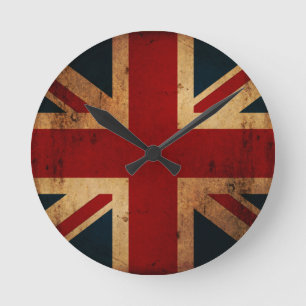 Union Jack (Vintager, bedrückter Look) Runde Wanduhr