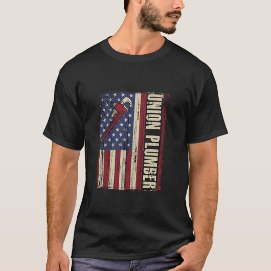 Union Plumber US Flag Red White Blue Wrench T-Shirt (Vorderseite)