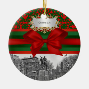 Union Square Park Winter NYC Weihnachten Damast #2 Keramik Ornament