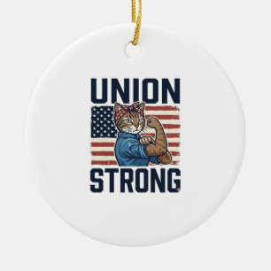 Union Starke Katze Arbeiter Patriotisch Vintage-Sh Keramik Ornament