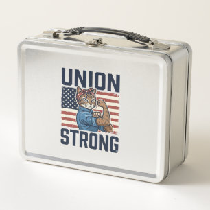Union Starke Katze Arbeiter Patriotisch Vintage-Sh Metall Brotdose
