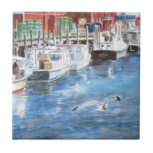 Union Wharf Portland, Maine Aquarell Fliese