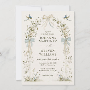 Union Zeit Beige Grün Floral Vögel Blumen Hochzeit Einladung
