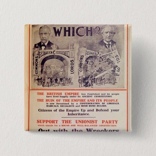 Unionist-Party-Plakat für britischen General Button (Vorderseite)