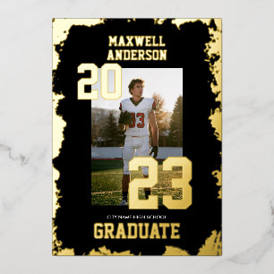 Unipartyschwarze und goldene Sport-Abschlussfeier Folieneinladung