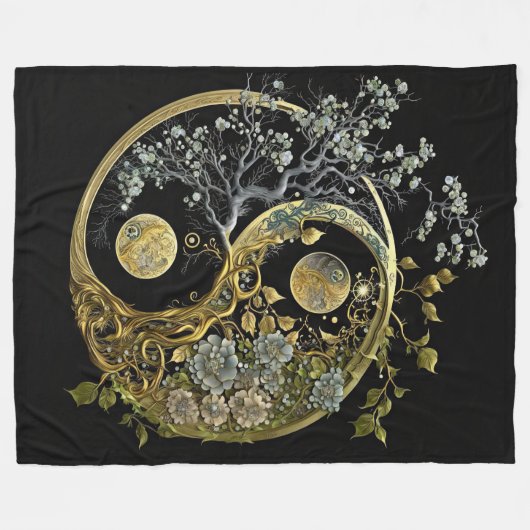 Uniqie Intricate Modern Design Yin und Yang Fleecedecke (Vorderseite (Horizontal))