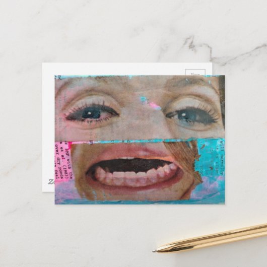 unique abstract collage with a eyes and mouth postkarte (Vorderseite/Rückseite Beispiel)