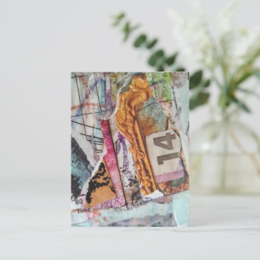  unique abstract mixed media collage Time 14 Postkarte (Stehend Vorderseite)