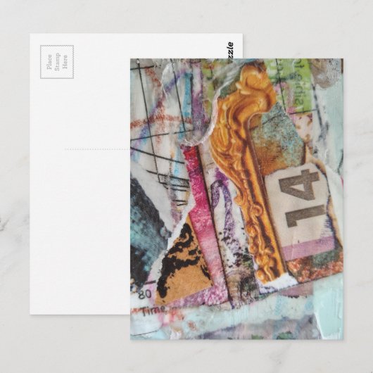  unique abstract mixed media collage Time 14 Postkarte (Vorne/Hinten)
