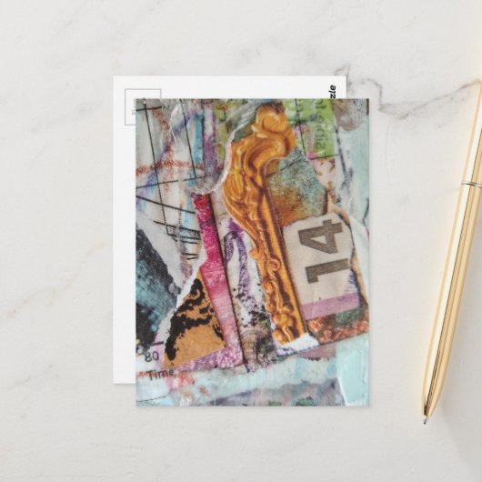  unique abstract mixed media collage Time 14 Postkarte (Vorderseite/Rückseite Beispiel)