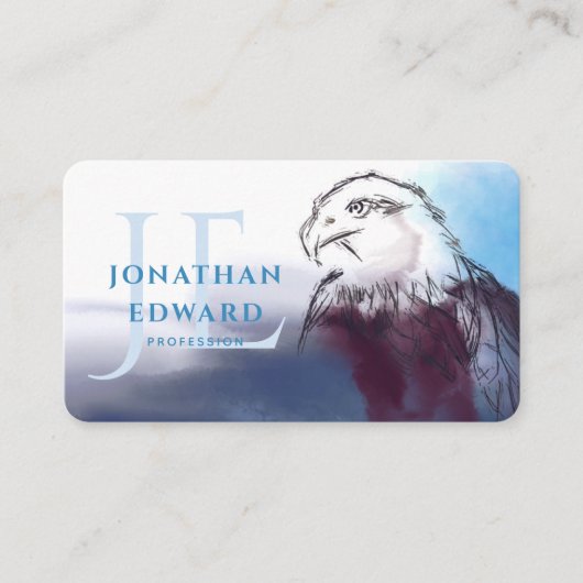 Unique American Bald Eagle Blue Abstrakt Monogram Visitenkarte (Vorderseite)
