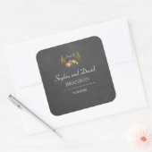 Unique Antlers Floral Chalkboard Wedding Monogram Quadratischer Aufkleber (Umschlag)