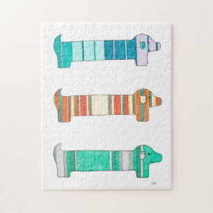 Unique Art Puzzle - 3 Dachshund Color Study