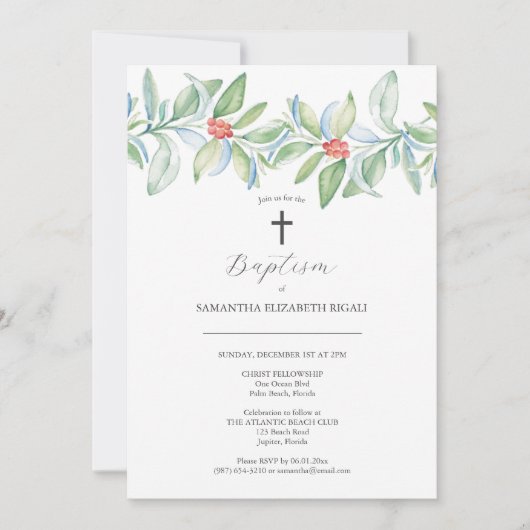 Unique Baptism Invitations Christmas Greenery Einladung (Vorderseite)