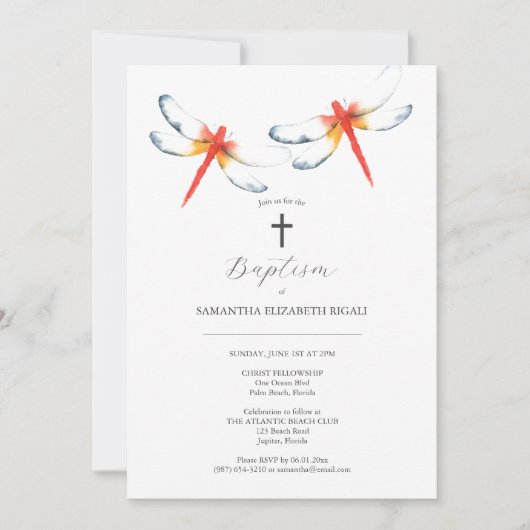 Unique Baptism Invitations Red Dragonfly Einladung (Vorderseite)
