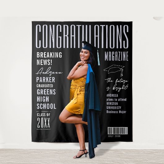 Unique Black Congratulations Grad Magazine Welcome Wandteppich