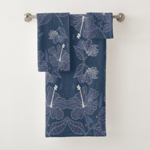 Unique Blue Floral Pattern Hibiskus Blume Badhandtuch Set