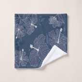 Unique Blue Floral Pattern Hibiskus Blume Badhandtuch Set (Waschlappen)