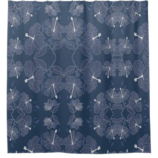 Unique Blue Floral Pattern Hibiskus Blume Duschvorhang (Vorderseite)