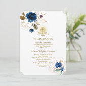 Unique Blue Gold Blume Erste Heilige Kommune Einladung (Stehend Vorderseite)
