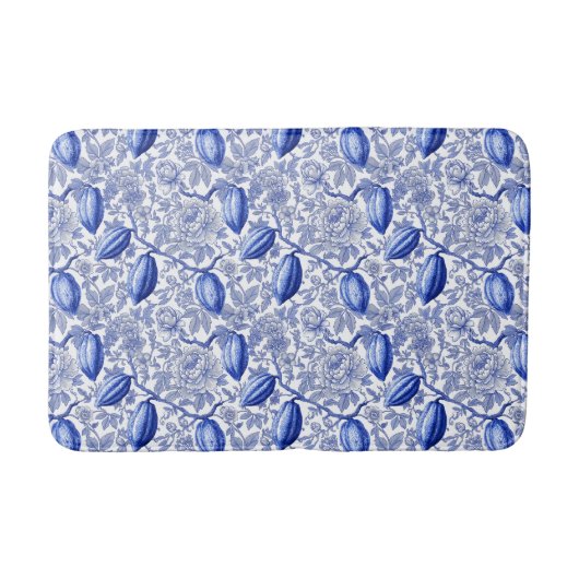Unique Blue Toile Cocoa Chic Botanical Pattern Badematte (Vorderseite)