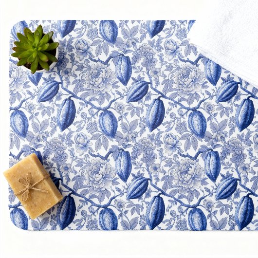 Unique Blue Toile Cocoa Chic Botanical Pattern Badematte