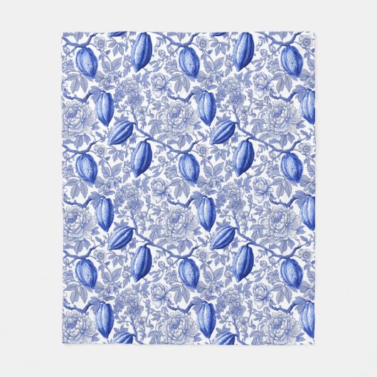Unique Blue Toile Cocoa Chic Botanical Pattern Fleecedecke (Vorderseite)