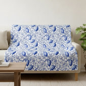 Unique Blue Toile Cocoa Chic Botanical Pattern Fleecedecke