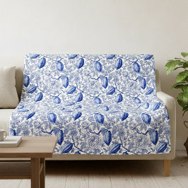 Unique Blue Toile Cocoa Chic Botanical Pattern Fleecedecke