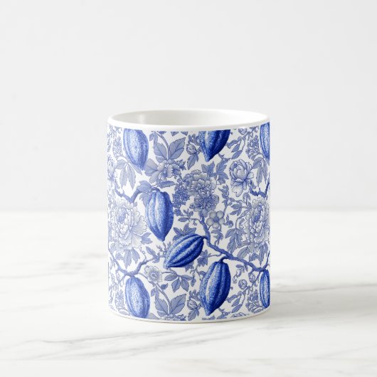 Unique Blue Toile Cocoa Chic Botanical Pattern Kaffeetasse (Mittel)