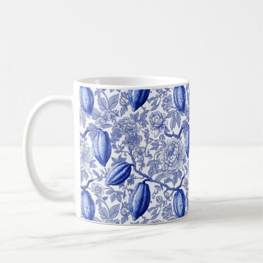 Unique Blue Toile Cocoa Chic Botanical Pattern Kaffeetasse (Links)