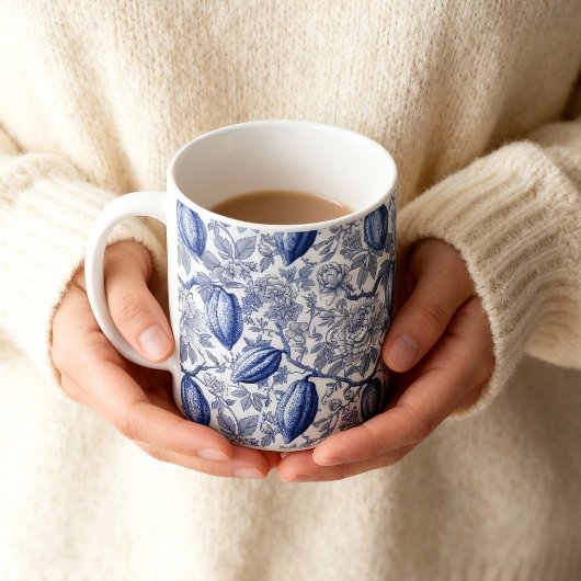 Unique Blue Toile Cocoa Chic Botanical Pattern Kaffeetasse