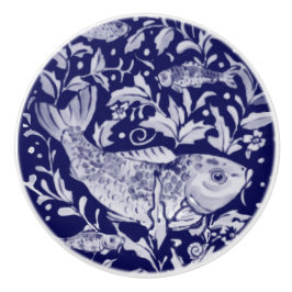 Unique Blue & White Koi Fish Stilisierte Teich-Pfl Keramikknauf