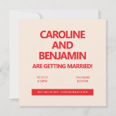 Unique Bold Red Text Modern Minimalist Wedding Einladung (Vorderseite)