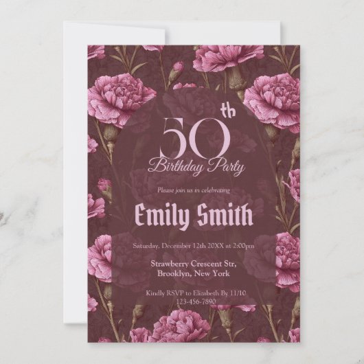 Unique Carnation Accent Milestone Birthday Einladung (Vorderseite)