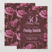 Unique Carnation Accent Milestone Birthday Einladung (Vorne/Hinten)