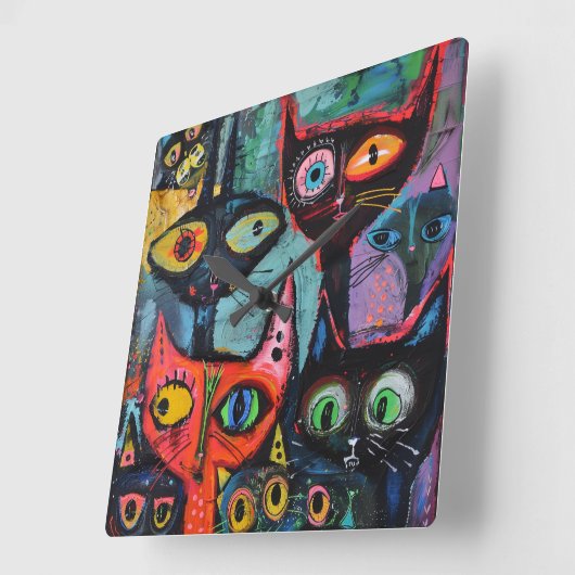 Unique Cat Wall Clock Quadratische Wanduhr (Winkel)