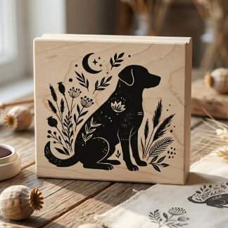Unique Celestial Black Lab Botanical Art Stamp Gummistempel