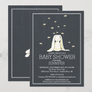Unique Chalkboard Yellow Neutral Bunny Baby Dusche Einladung