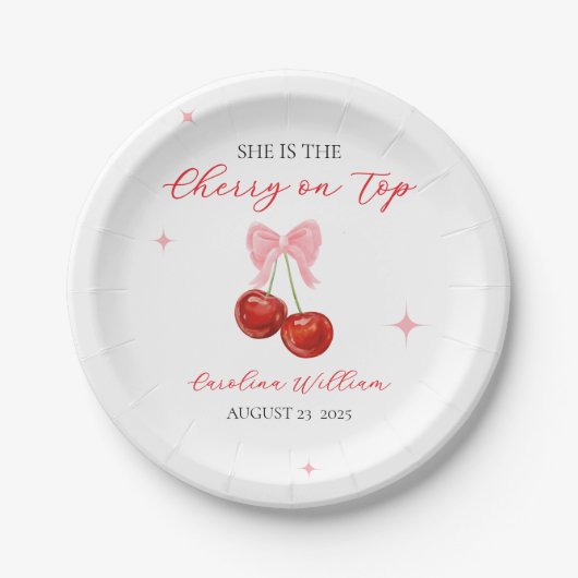 Unique Cherry auf Top Baby Dusche Pappteller (Vorderseite)