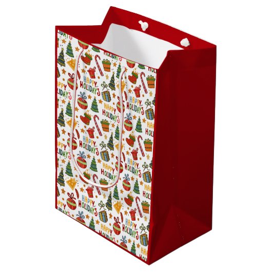 Unique Christmas Pattern Place on Medium Gift Bag Mittlere Geschenktüte (Vorderseite Schrägansicht)