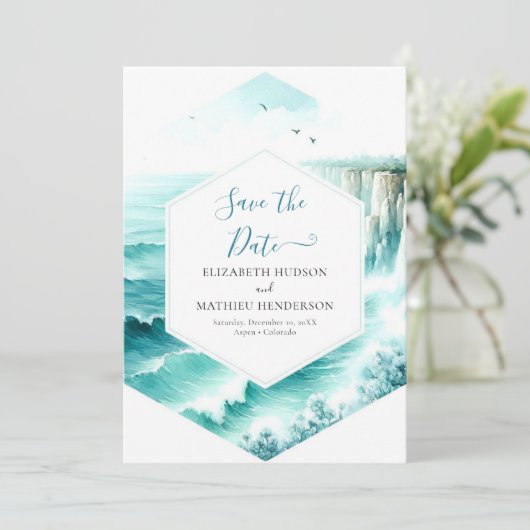 Unique Cliff Nautical Wedding Save The Date (Stehend Vorderseite)