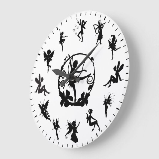 Unique Cute Fairy Black Silhouettes Themed Große Wanduhr (Winkel)