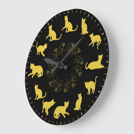 Unique Cute Gold Cat Silhouettes Themed Große Wanduhr (Winkel)