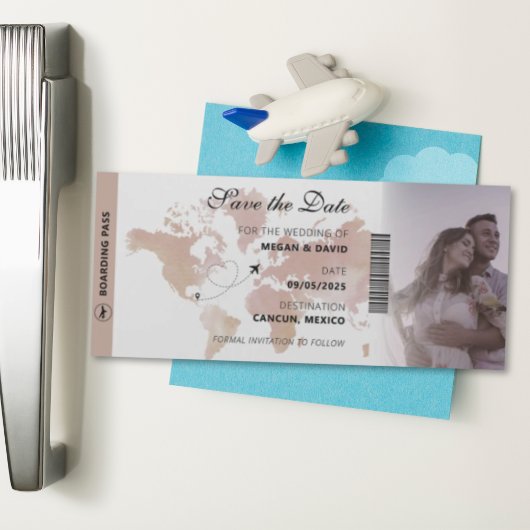 Unique Destination Map Boarding Pass Save the Date Magneteinladung