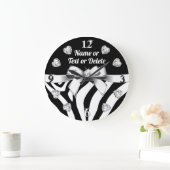 Unique Diamonds and Bow, ZEBRA PRINT Wall Clock Große Wanduhr (Zuhause)